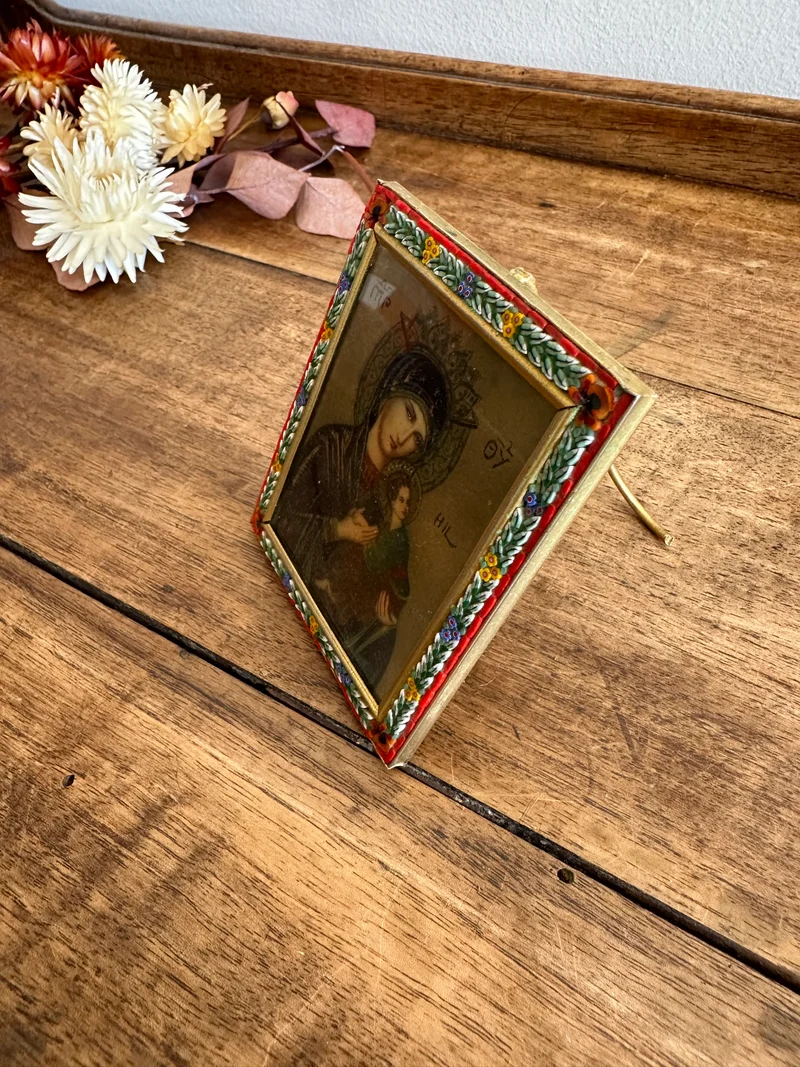 Icone religieuse cadre cerclé de mosaïque Italienne