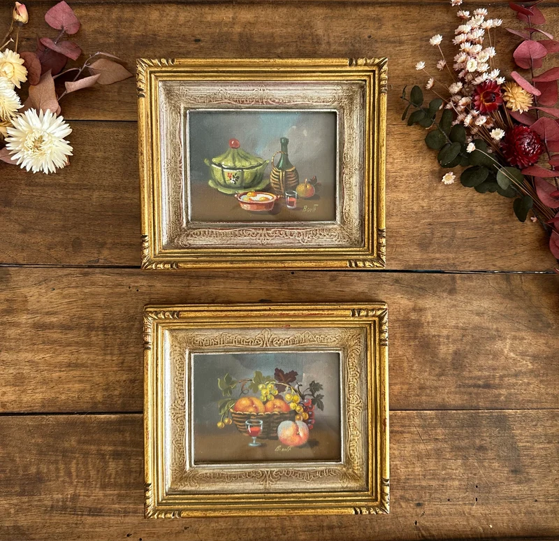 Peintures nature morte encadrement argenté et doré