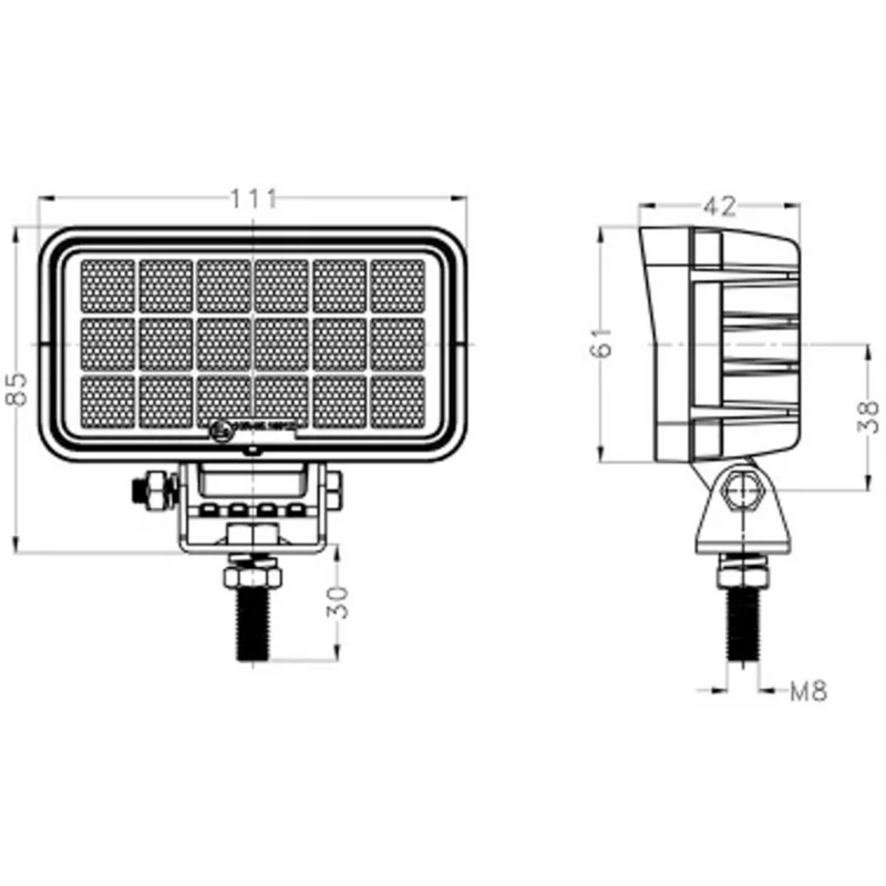 Lampe de travail LED rectangulaire avec support en acier inoxydable / 18 W
