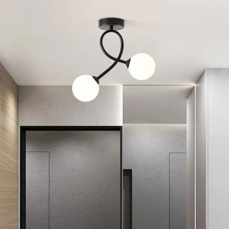 Plafonnier Hall d'Entrée Incurvé – Or ou Noir, Grandes Ampoules