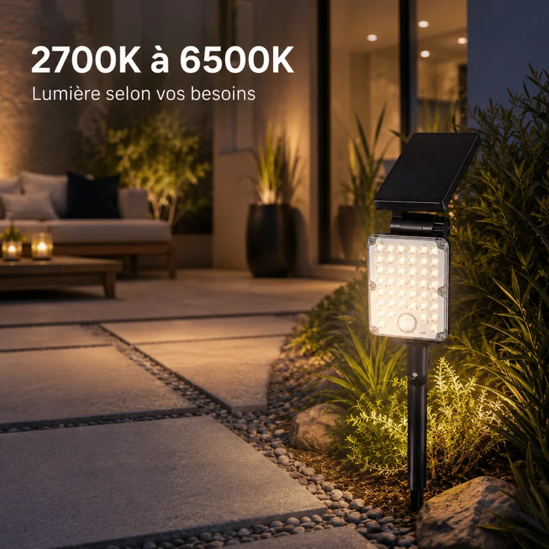 Pack de 10 - Spot LED Extérieur 3-CCT à Piquer IP65 Solaire 8W 1150lm 144lm/W avec Détecteur