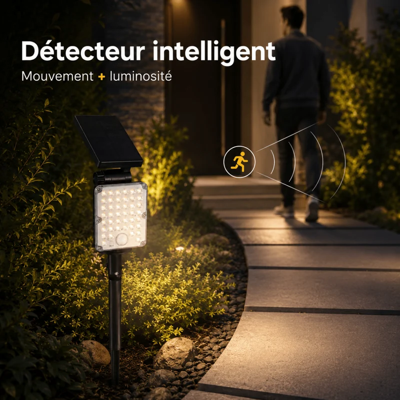Pack de 10 - Spot LED Extérieur 3-CCT à Piquer IP65 Solaire 8W 1150lm 144lm/W avec Détecteur
