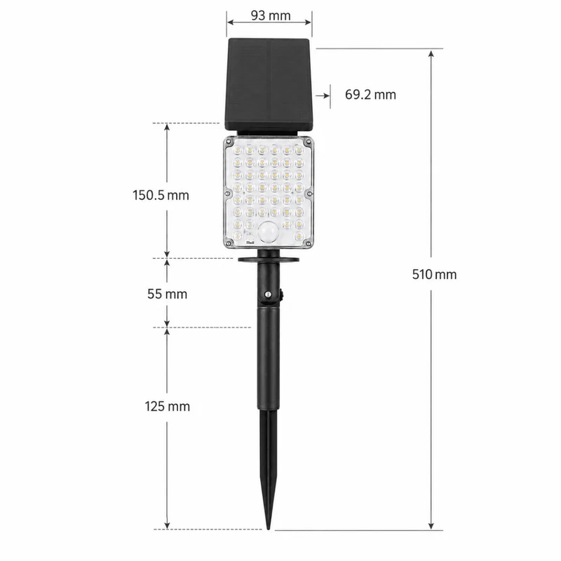 Pack de 10 - Spot LED Extérieur 3-CCT à Piquer IP65 Solaire 8W 1150lm 144lm/W avec Détecteur