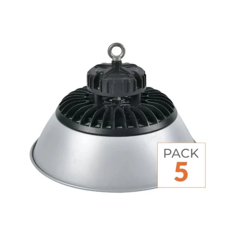 Cloche LED Industrielle 150W 90° ARGENT 150lm/W - Garantie 5 ans - Pack de 5