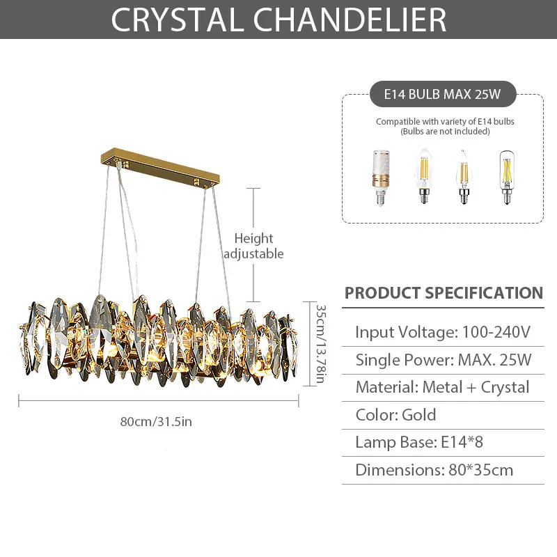 Lustre de table en verre et cristal haut de gamme