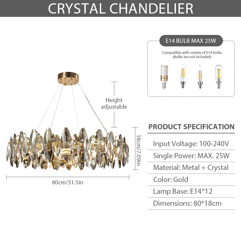 Lustre de table en verre et cristal haut de gamme