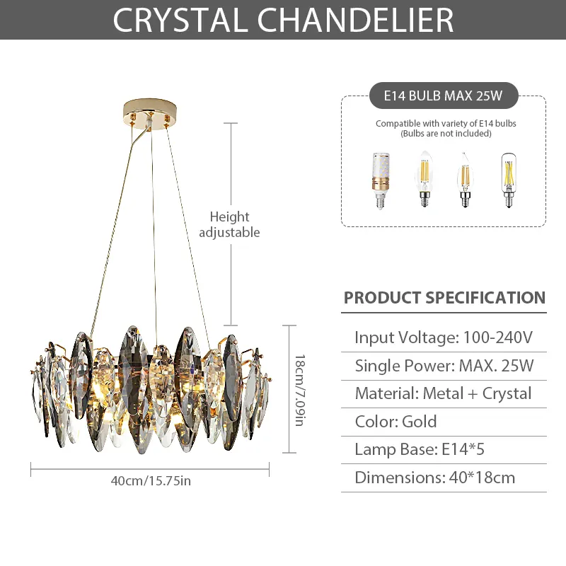 Lustre de table en verre et cristal haut de gamme