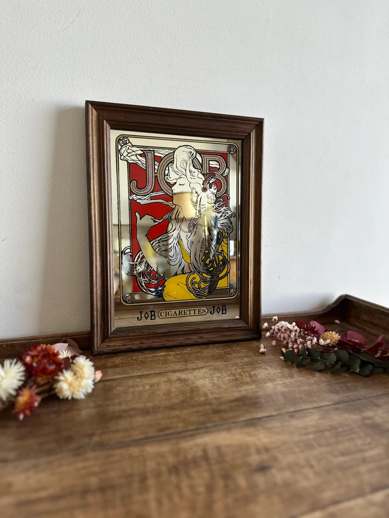Miroir publicitaire Art Nouveau style Mucha Job cigarettes années 70.