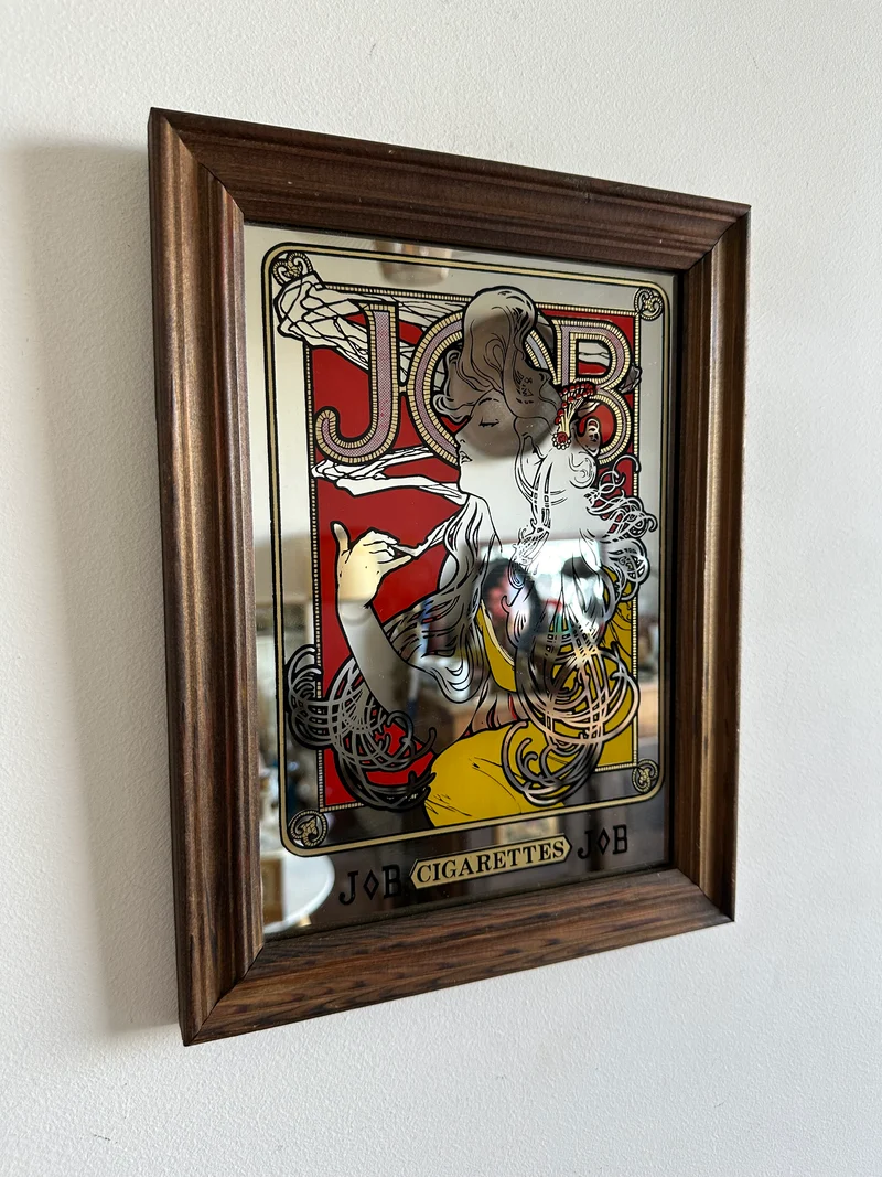 Miroir publicitaire Art Nouveau style Mucha Job cigarettes années 70.