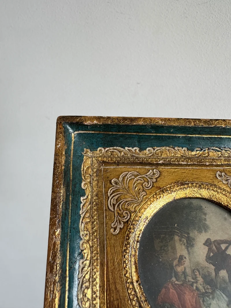 Représentation sérénade d'époque cadre en bois doré florentin