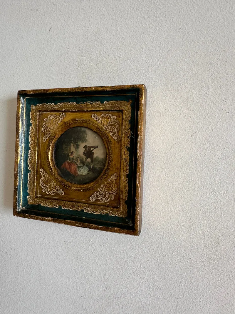 Représentation sérénade d'époque cadre en bois doré florentin