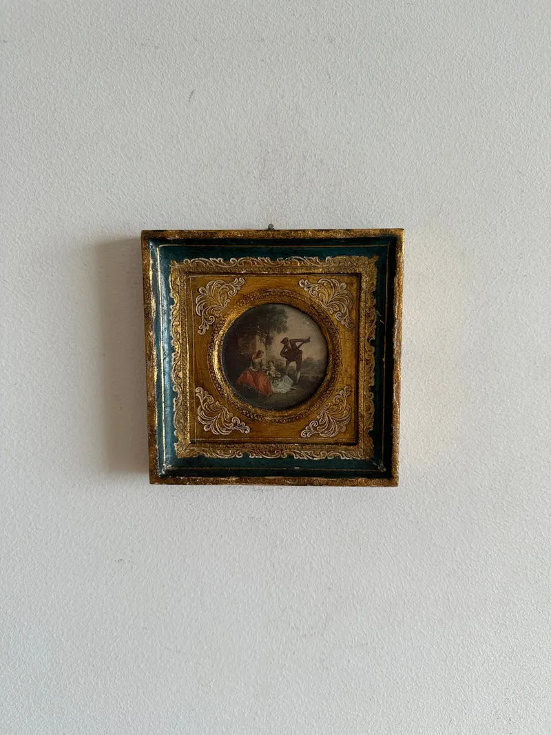 Représentation sérénade d'époque cadre en bois doré florentin