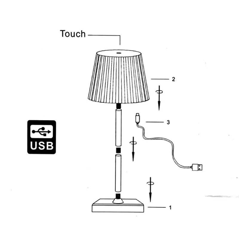 Lampe de Table Rechargeable Tactile Noire Design 3W CCT - 3000K/4200K/6400K