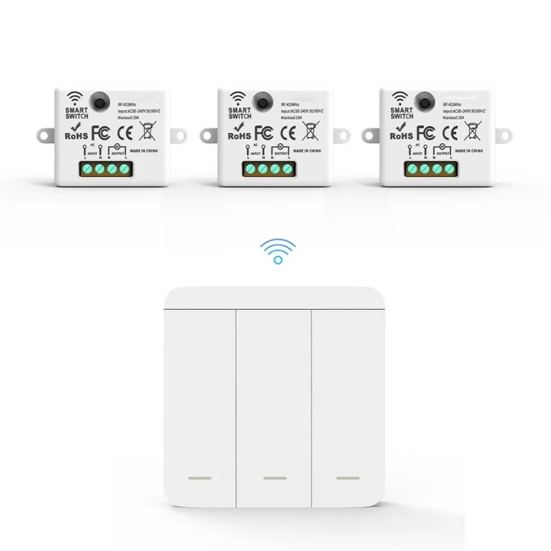 Interrupteur Mural sans Fil Bouton Triple avec 3 Récepteurs 220V 10A