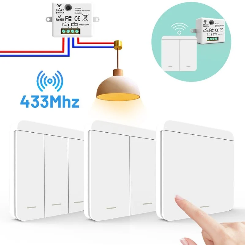 Interrupteur Mural sans Fil Bouton Triple avec 3 Récepteurs 220V 10A