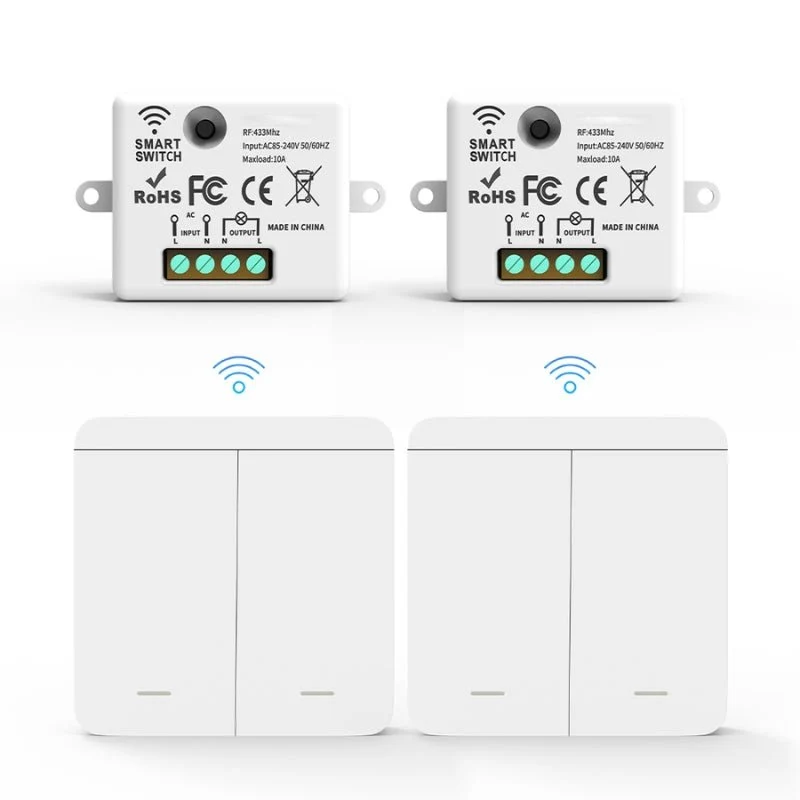 Interrupteur Mural sans Fil Bouton Double avec 2 Récepteurs 220V 10A
