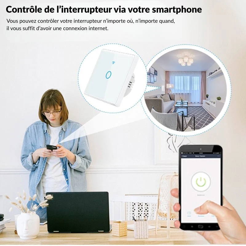 Interrupteur Mural Double Connecté Wifi Tactile BLANC - Silumen Home