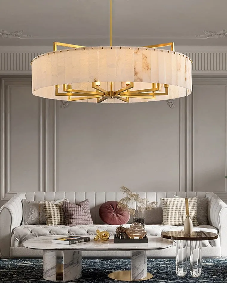 Lustre Doré en Verre Blanc Opalin