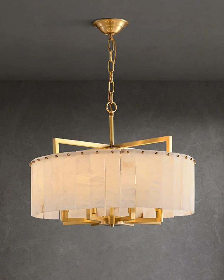 Lustre Doré en Verre Blanc Opalin