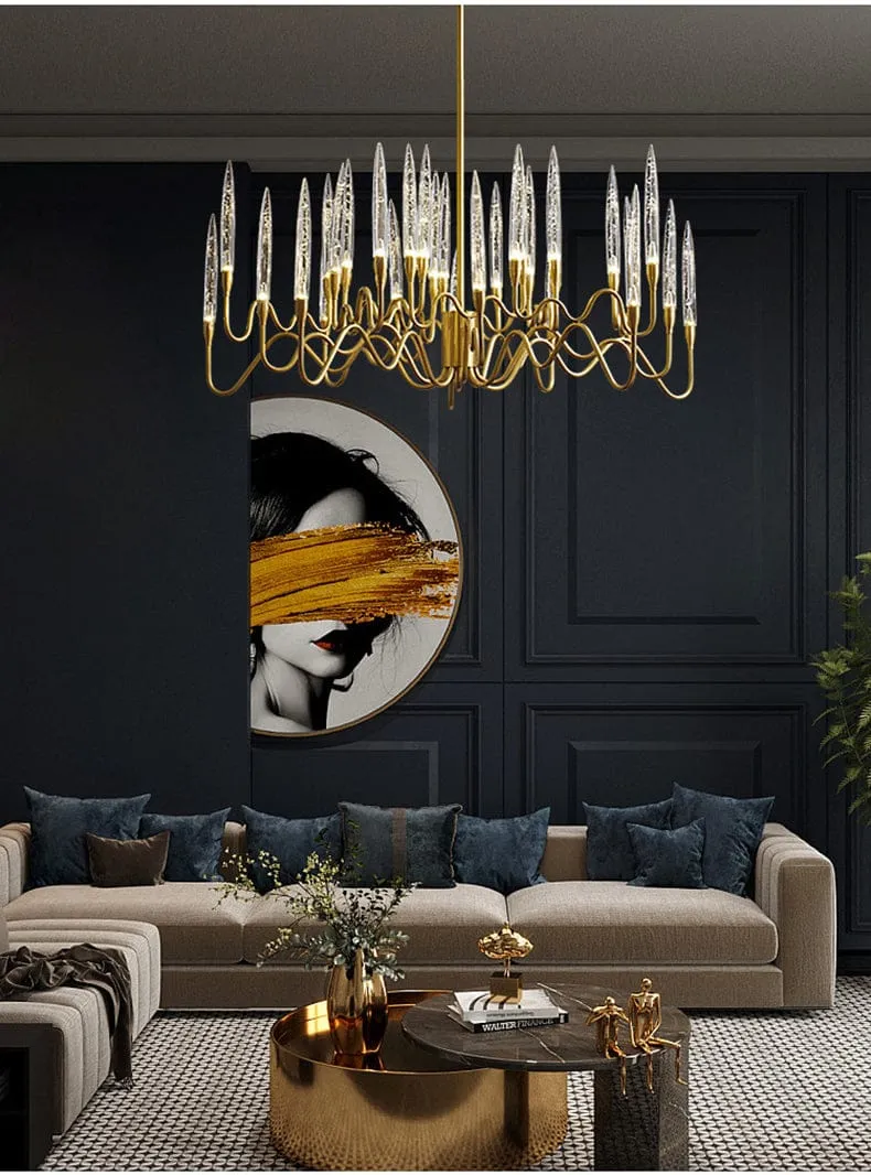 Lustre Bougeoir Doré en Verre Pour Salle - Luxe & Design