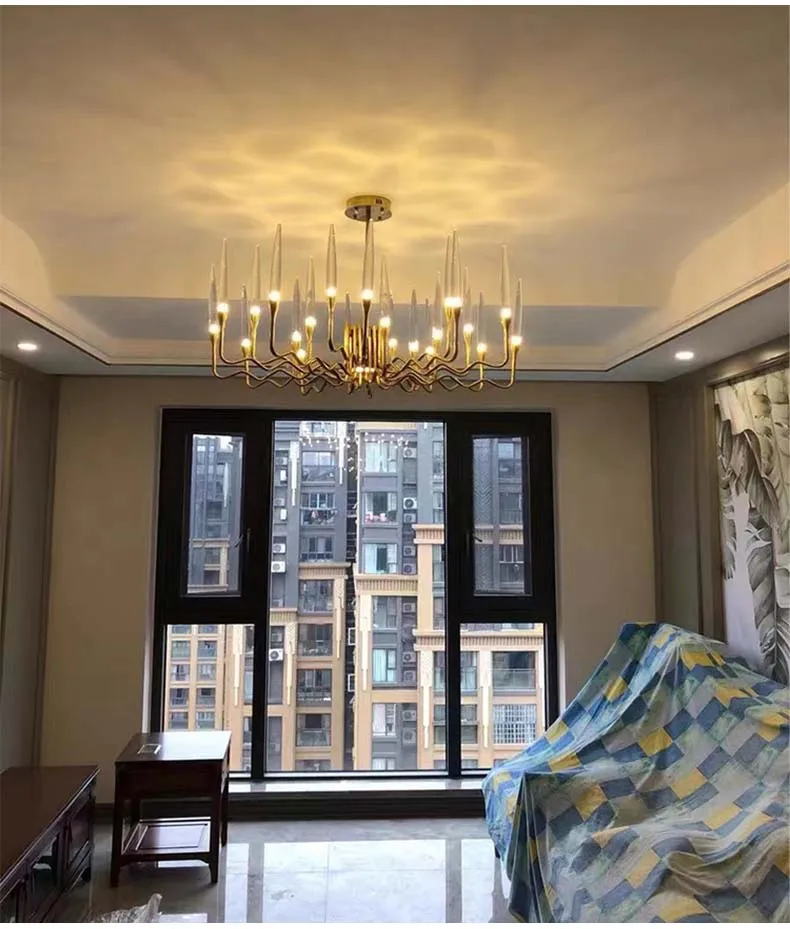 Lustre Bougeoir Doré en Verre Pour Salle - Luxe & Design