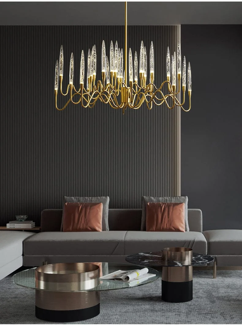 Lustre Bougeoir Doré en Verre Pour Salle - Luxe & Design