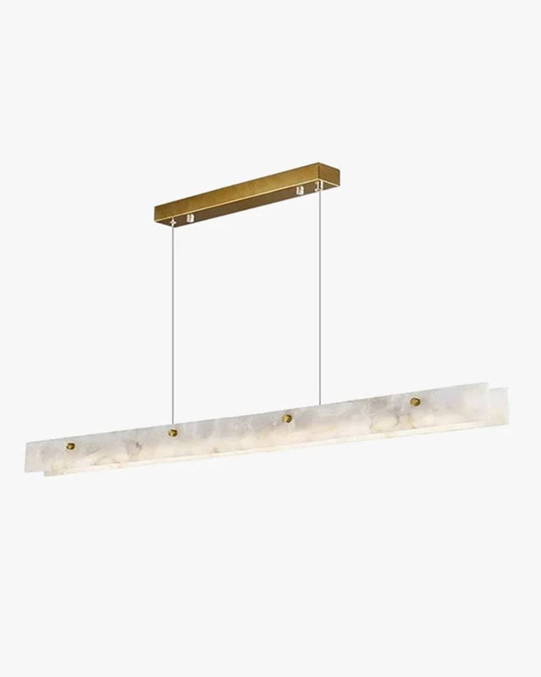 Lustre Long en Verre Blanc Opale - Marbre Albâtre