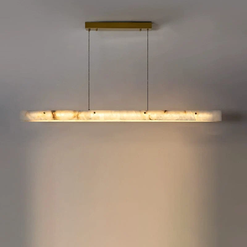 Lustre Long en Verre Blanc Opale - Marbre Albâtre