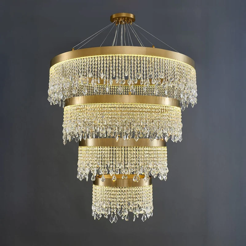 Grand Lustre Cascade pour Salle Haute - Cristal et Verre