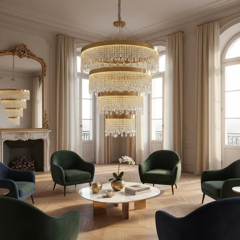 Grand Lustre Cascade pour Salle Haute - Cristal et Verre