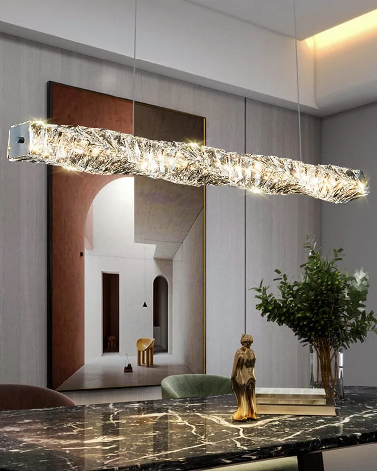 Long Lustre Suspension LED en Verre Haut de Gamme