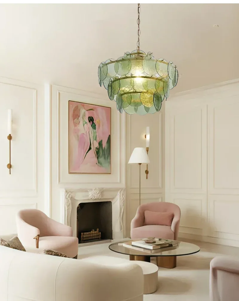 Lustre en écailles rouge en verre au style rétro