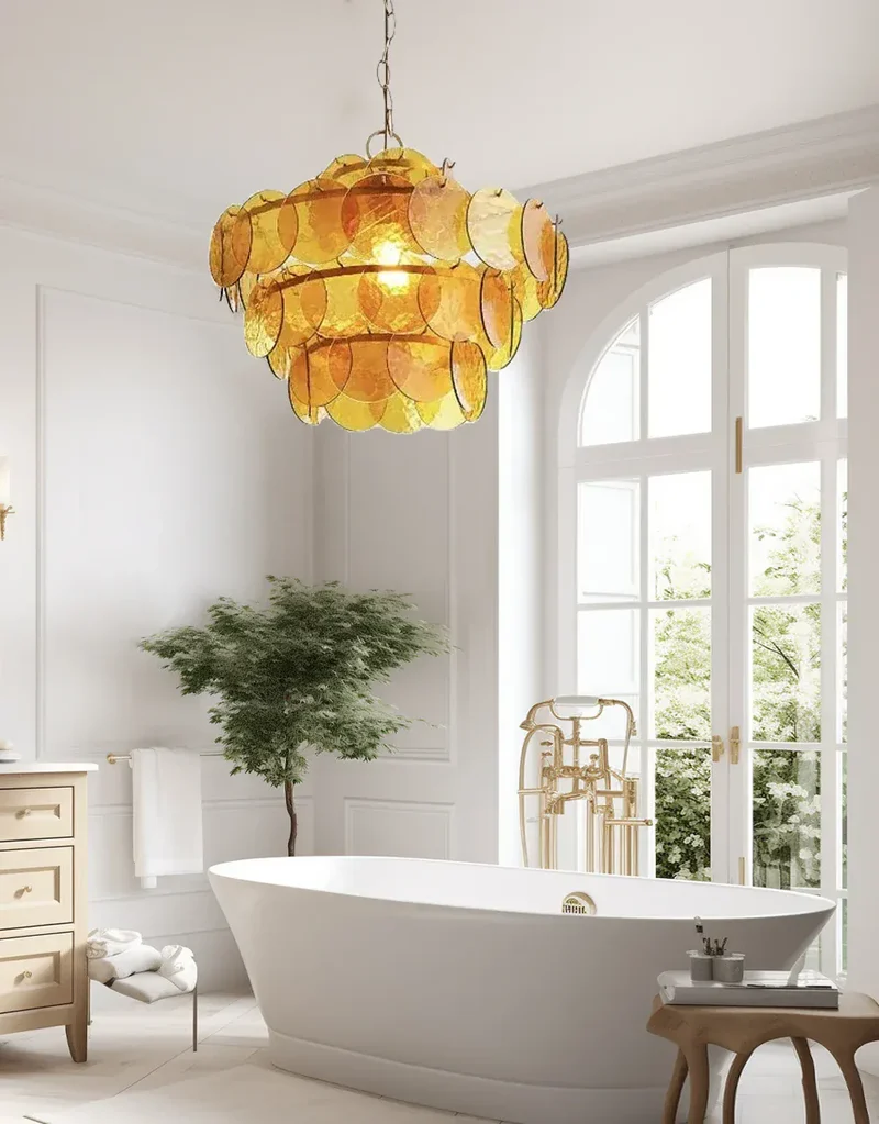 Lustre en verre bleu au style rétro
