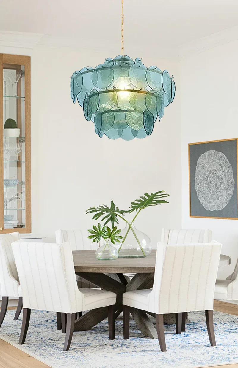 Lustre en verre bleu au style rétro