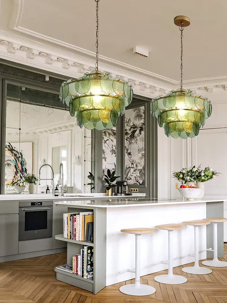 Lustre rond en verre au style rétro
