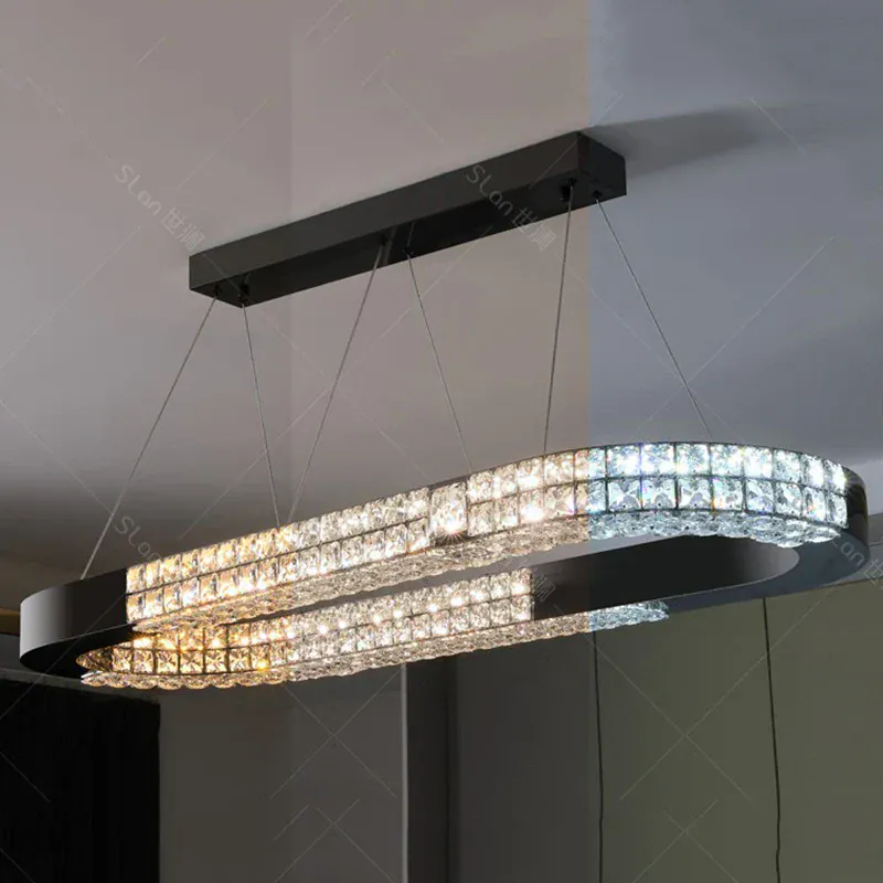 Grand lustre long en verre design pour salle a manger