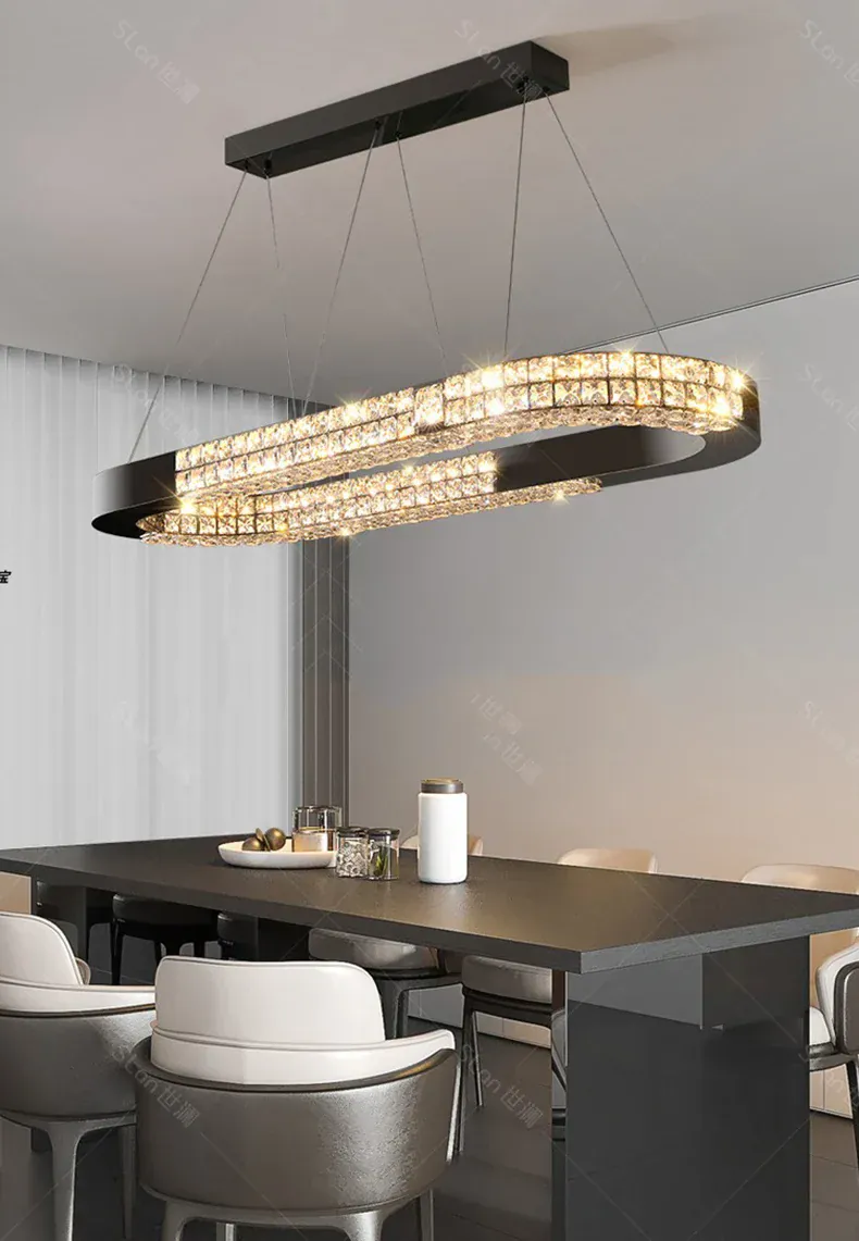 Grand lustre long en verre design pour salle a manger