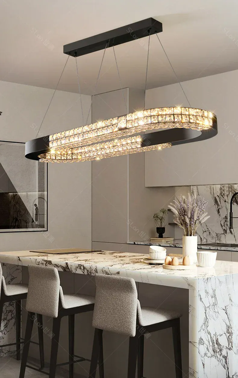 Grand lustre long en verre design pour salle a manger