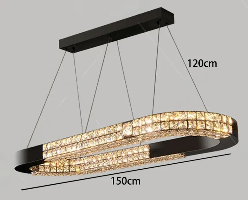 Grand lustre long en verre design pour salle a manger