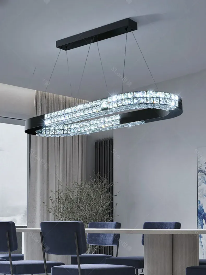 Grand lustre long en verre design pour salle a manger