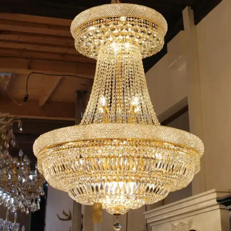 Empire Large Chrome Crystal Chandelier for Foyer Staircase Lobby Modern Cristal Ceiling Lamp Home Decor Haning Light Fixture