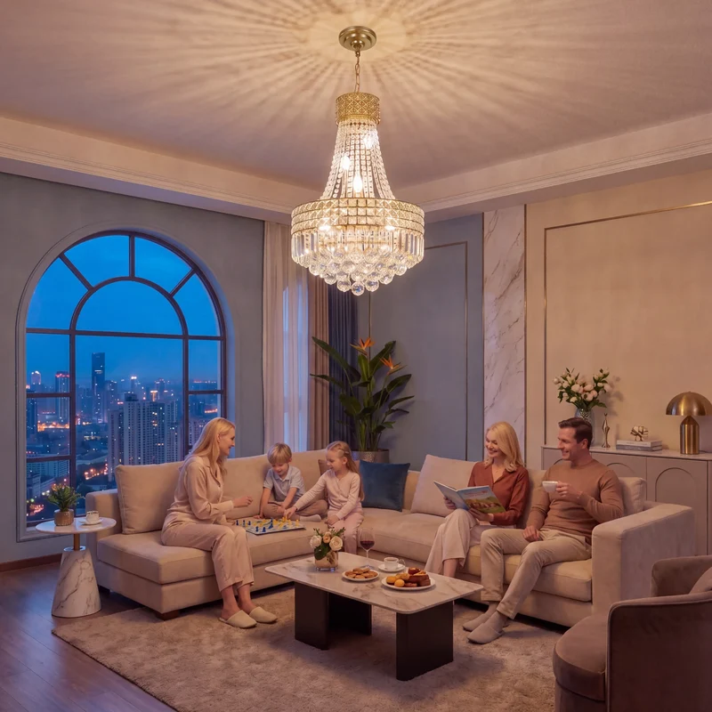 Luxury Gold Empire K9 Crystal Chandelier, 6-Light Adjustable Height Hanging Light Fixture for dining room/living room/foyer/bar