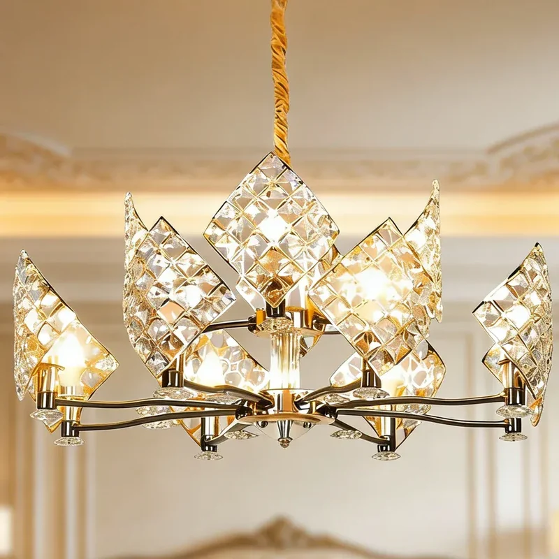 Modern Luxury K9 Crystal LED Chandelier Nordic Dimmable Ceiling Lamp Pendant Hanging Light Fixture For Living Room Bedroom Hotel Kitchen Dining Room Corridor Villa Apartment Indoor Home Decoration