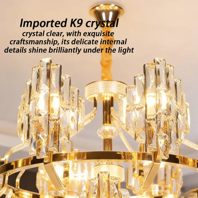Modern Luxury K9 Crystal LED Chandelier Nordic Dimmable Ceiling Lamp Pendant Hanging Light Fixture For Living Room Bedroom Hotel Kitchen Dining Room Corridor Villa Apartment Indoor Home Decoration