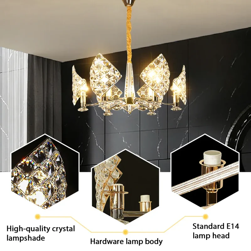 Modern Luxury K9 Crystal LED Chandelier Nordic Dimmable Ceiling Lamp Pendant Hanging Light Fixture For Living Room Bedroom Hotel Kitchen Dining Room Corridor Villa Apartment Indoor Home Decoration
