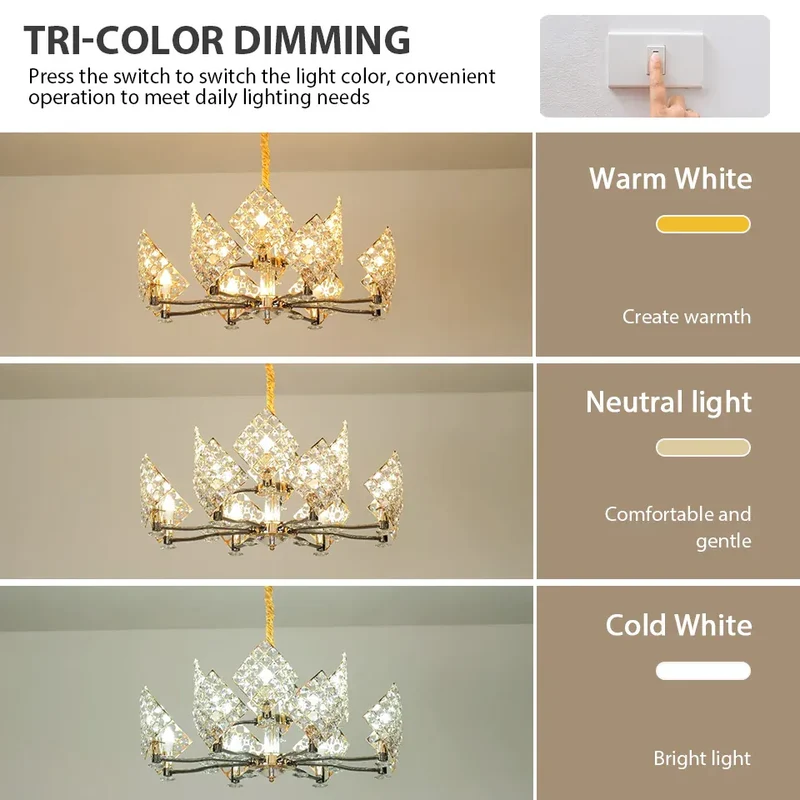 Modern Luxury K9 Crystal LED Chandelier Nordic Dimmable Ceiling Lamp Pendant Hanging Light Fixture For Living Room Bedroom Hotel Kitchen Dining Room Corridor Villa Apartment Indoor Home Decoration