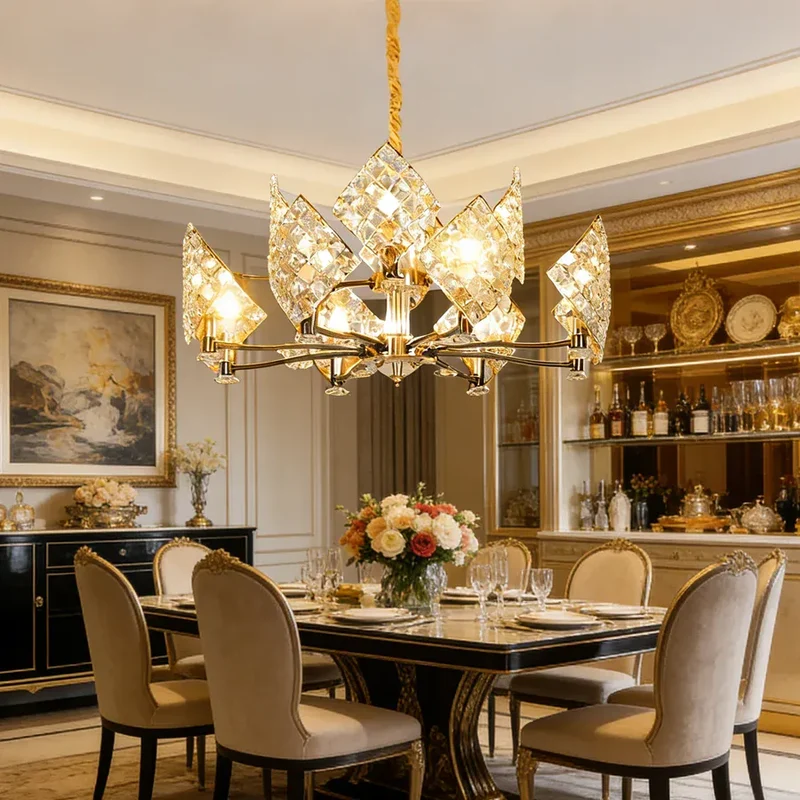 Modern Luxury K9 Crystal LED Chandelier Nordic Dimmable Ceiling Lamp Pendant Hanging Light Fixture For Living Room Bedroom Hotel Kitchen Dining Room Corridor Villa Apartment Indoor Home Decoration