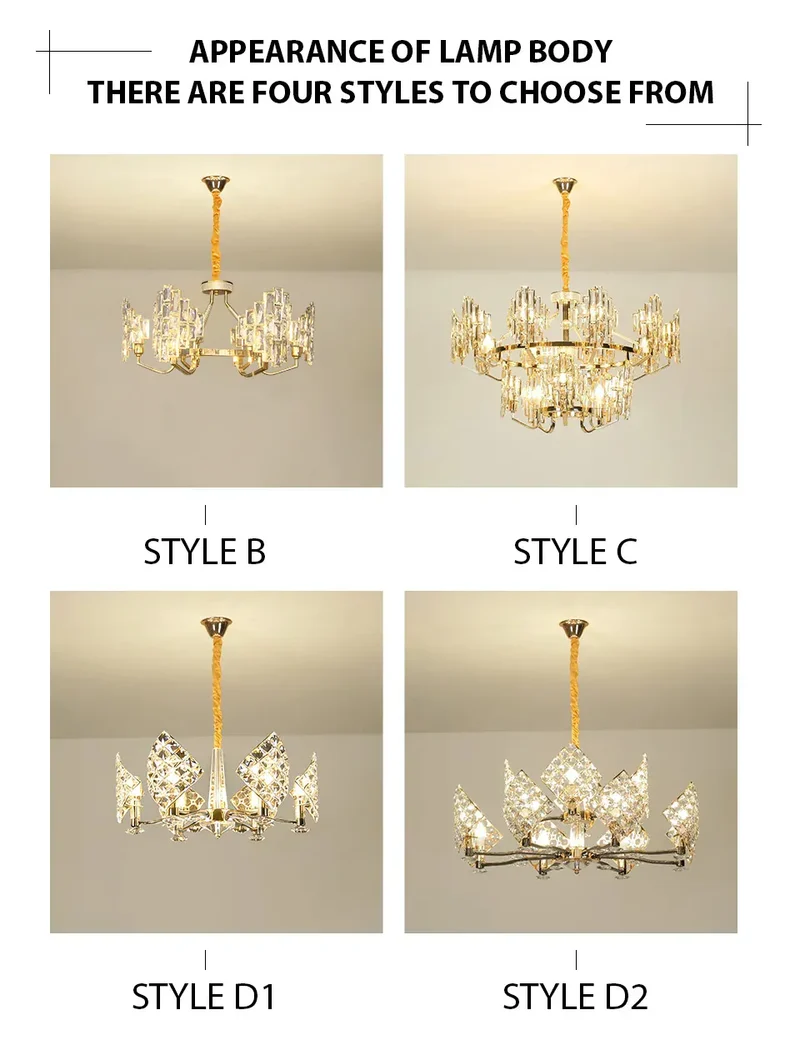 Modern Luxury K9 Crystal LED Chandelier Nordic Dimmable Ceiling Lamp Pendant Hanging Light Fixture For Living Room Bedroom Hotel Kitchen Dining Room Corridor Villa Apartment Indoor Home Decoration