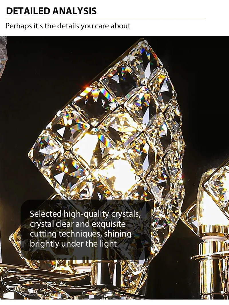 Modern Luxury K9 Crystal LED Chandelier Nordic Dimmable Ceiling Lamp Pendant Hanging Light Fixture For Living Room Bedroom Hotel Kitchen Dining Room Corridor Villa Apartment Indoor Home Decoration
