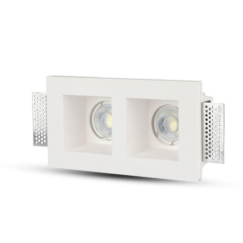 Support Spot Double GU10 LED Carré Blanc 215x118mm
